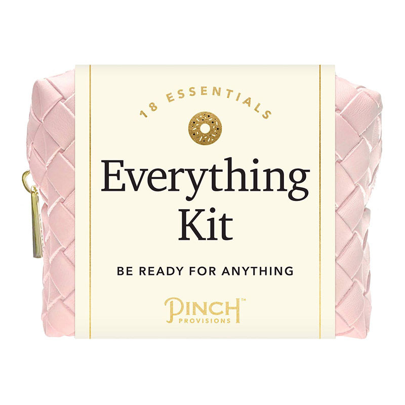Pinch Provisions Woven Everything Kit, compact pink woven zipper pouch with the product label on front