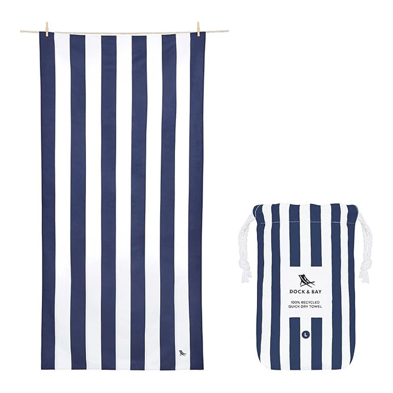 Dock & Bay Dock N Bay Quick Dry Towels Core, striped navy and white quick dry towel with matching carry bag.