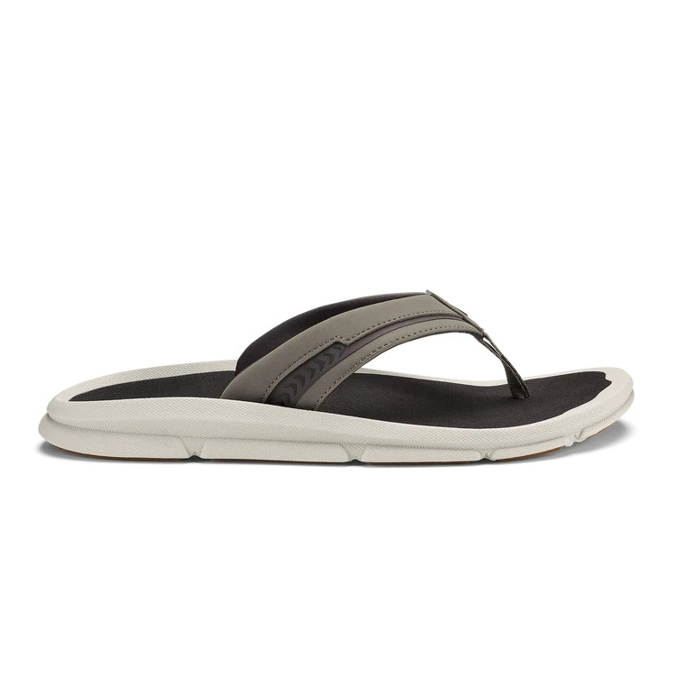 Olukai OluKai Men's 'Akeu Sandal, Open-toe black and gray flip-flop sandal with padded strap and contoured footbed for comfortable casual wear.