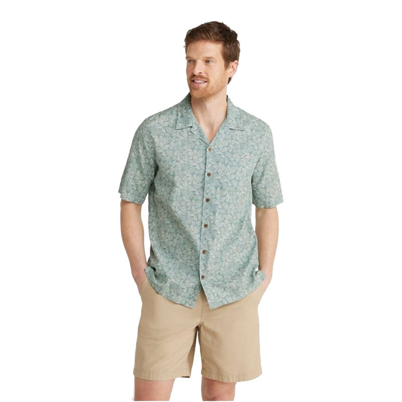 L.L. Bean Men's Tropics Short-Sleeve Shirt, light green floral pattern casual summer shirt for men.
