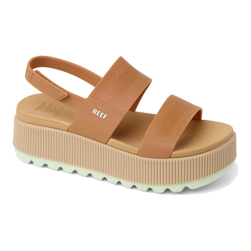 Reef Women's Water Vista Higher Sandal, tan-colored sporty sandal with thick sole and adjustable straps for comfort and beachwear.
