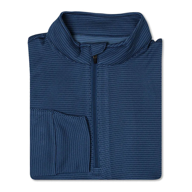 Anderson Ord Men's Beachcomber Pullover, folded blue patterned zip-up pullover with a stand collar.