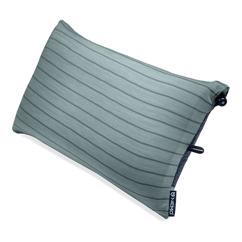 NEMO Outdoor Gear Nemo Fillo Wide Camping Pillow, gray and black striped inflatable pillow for camping.