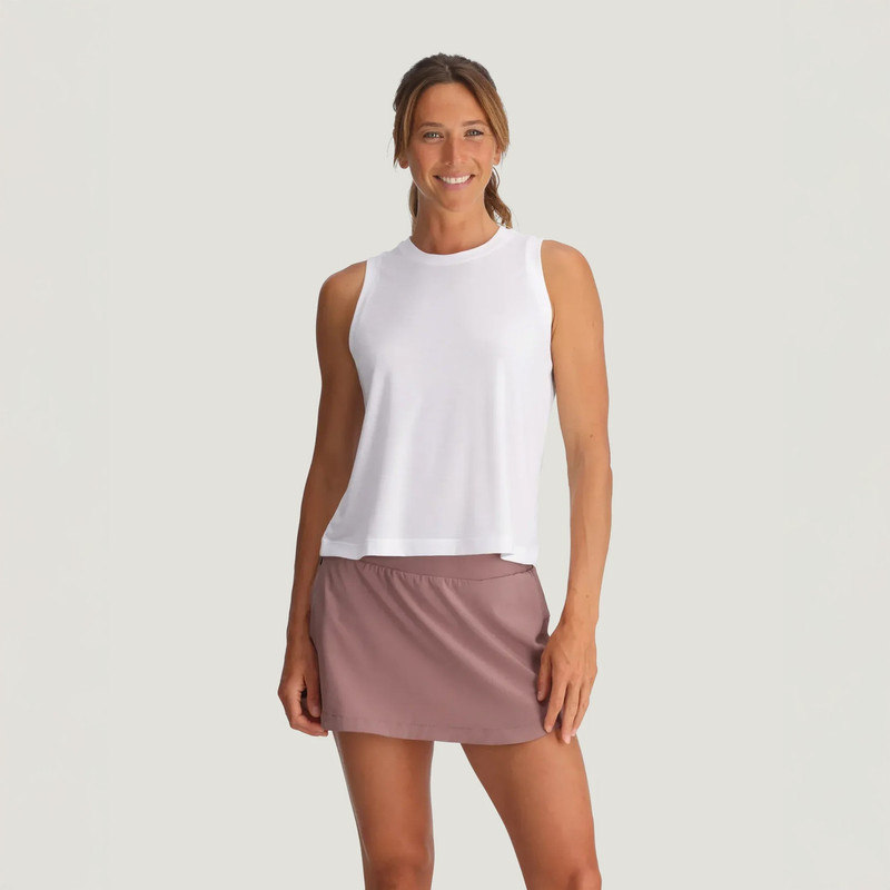 Free Fly Women's Elevate Lightweight Tank, white sleeveless tank top with a relaxed fit and crew neckline.