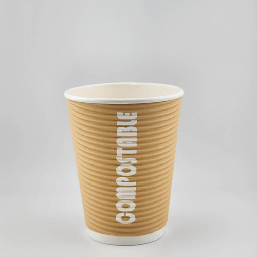 12oz Renewables™ Ripple Grip® Ripple Wall Compostable Cup (Tan)