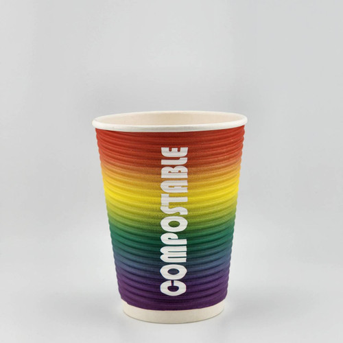 12oz Renewables™ Ripple Grip® Ripple Wall Compostable Cup (Rainbow Party Cup)