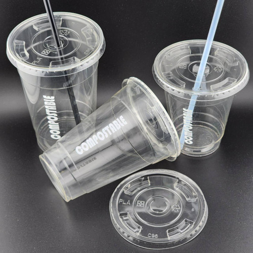 96mm Flat Lid for Cold Clear Cups, ASTM Certified Compostable Lid