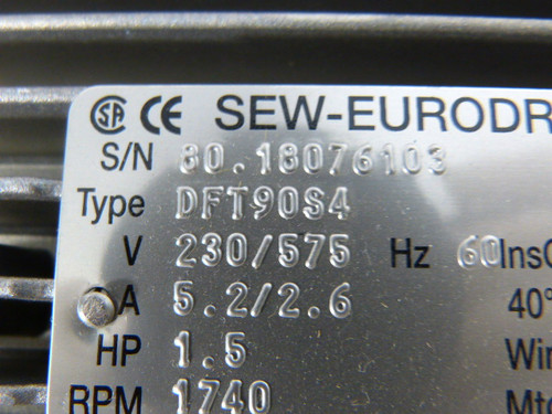 Sew-Eurodrive DFT90S4 Motor Stator Only 3 Phase 1.5 HP 230 / 575V  NEW
