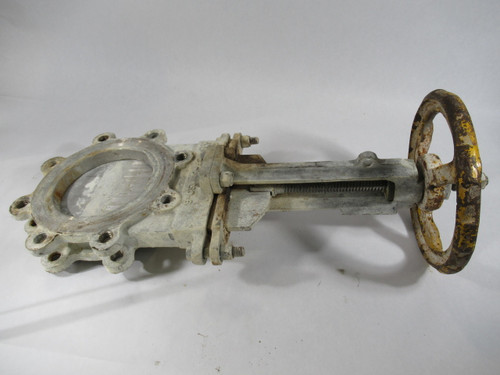 Flow Control Knife Gate Valve Size 6" 8 Bolt Pattern Yellow 9" Handle USED