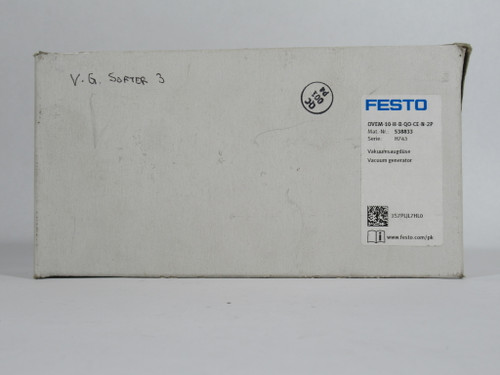 Festo 538833 OVEM-10-H-B-QO-CE-N-2P Vacuum Generator 24VDC 270mA NEW