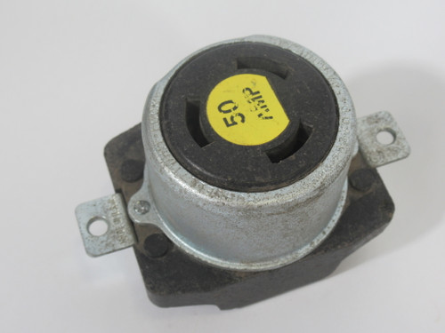 Hubbell HBL7379 Receptacle 50A 250VDC 600VAC 4W 3P *Small Chips* USED