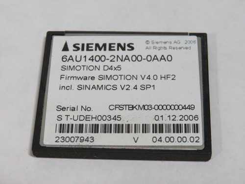 Siemens 6AU1400-2NA00-0AA0 Simotion D4x5 CompactFlash Card F/W V4.0 HF2 USED