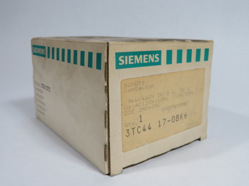 Siemens 3TC4417-0BK6 Contactor 110V@50Hz 120V@60Hz *Shelf Wear* NEW
