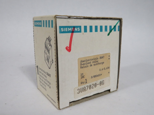 Siemens 3UA7020-0G Overload Relay 0.4-0.63A 1NC 2A SHELF WEAR NEW
