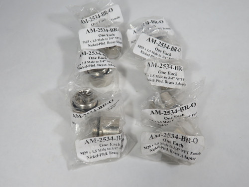 Sealcon AM-2534-BR-O M25x1.5M to 3/4"FNPT Nickle Plated Brass Adapter Lot/10 NOP