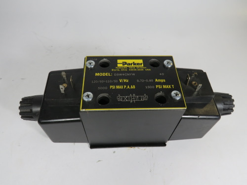 Parker D3W4CNYW40 Directional Control Valve 120V/60Hz .72A SHELF WEAR USED