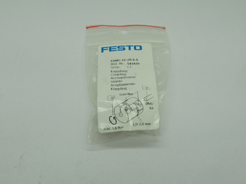 Festo 543420 EAMC-16-20-6-6 Coupling Size 16 6mm Dia. 20mm Length NWB