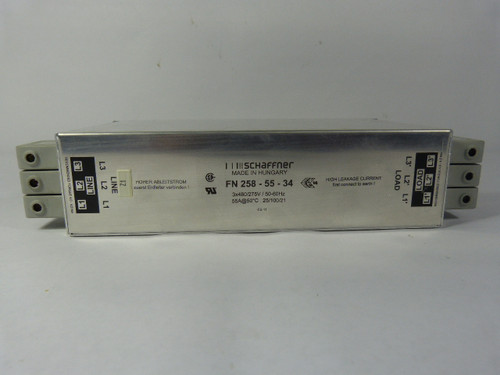 Schaffner FN258-55-34 RFI Power Line Filter 55A 25.8mA  USED