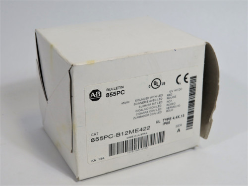 Allen-Bradley 855PC-B12ME422 Ser A Sounder w/ LED 45mm 12VAC/DC Red Lens NEW