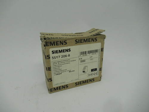 Siemens 5SY7206-8 Sentron Mini Circuit Breaker 6A 400VAC 50/60Hz 2-Pole NEW