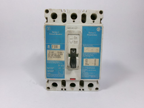 Westinghouse FDB3030L Series C Circuit Breaker 30A 600VAC 3-Pole 1A11842G06 USED