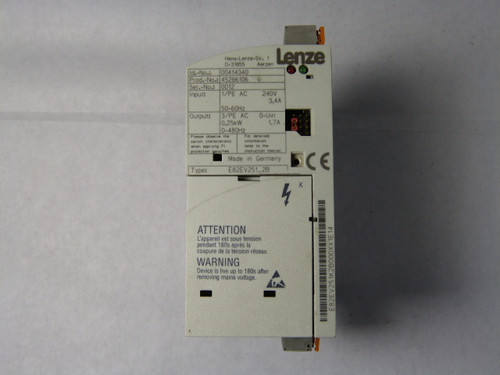 Lenze E82EV251K2B AC Drive 3Ph 3.4A 230/240VAC  NOP