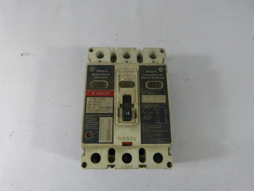 Westinghouse HMCP015E0S Circuit Breaker 15amp 3Pole 600VAC USED