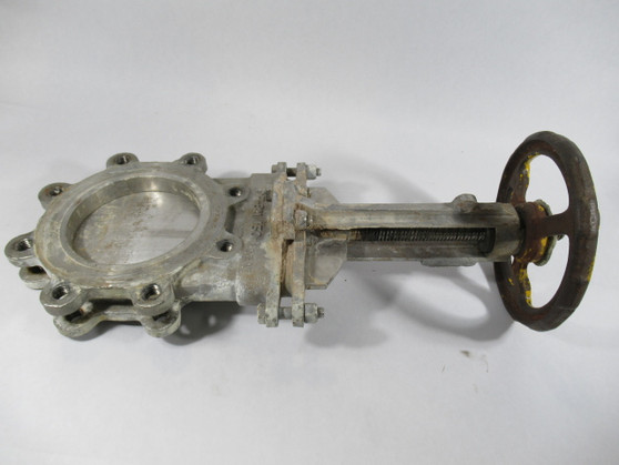 Generic Knife Gate Valve Size 6" 8 Bolt Pattern Yellow 9" Handle USED