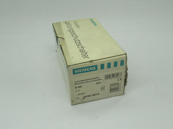 Siemens 5SX6363-8 Circuit Breaker D63 3-Pole 63A 400V 2-Pack NEW