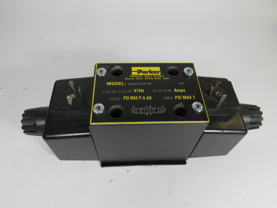 Parker D3W4CNYW40 Directional Control Valve 120V/60Hz .72A SHELF WEAR USED