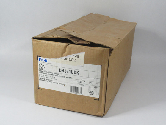 Eaton DH361UDK Heavy Duty Safety Switch Ser.C 30A 600V 3-Pole NEW
