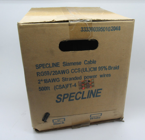 Specline SL-RG-59R/SM-SB Siamese Cable 20AWG 500ft Black NEW