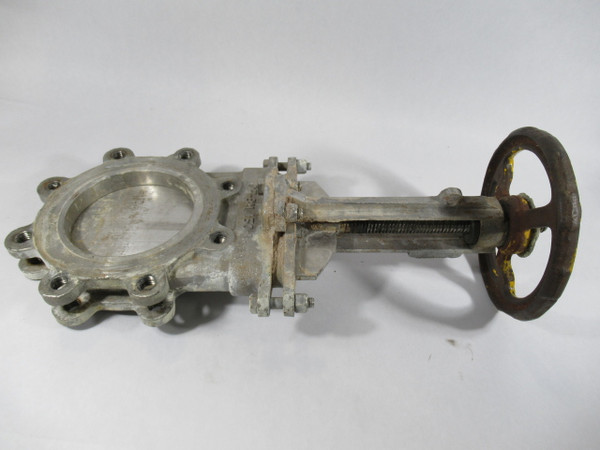 Generic Knife Gate Valve Size 6" 8 Bolt Pattern Yellow 9" Handle USED