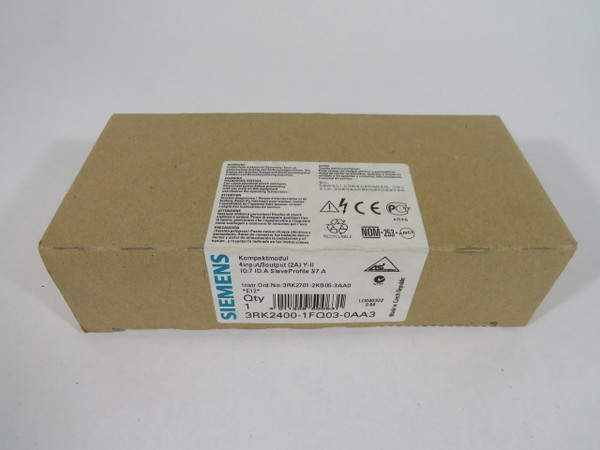 Siemens 3RK2400-1FQ03-0AA3 I/O Compact Module 2A 24VDC NEW