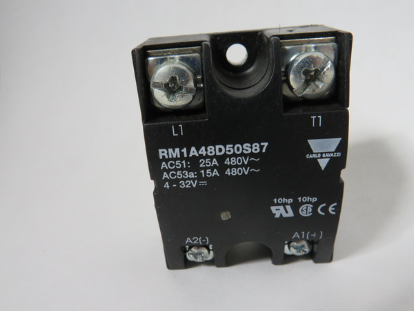 Carlo Gavazzi RM1A48D50S87 Solid State Relay 4-32VDC 480VAC 25A 10HP USED