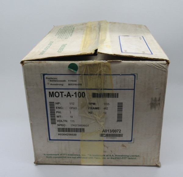 Taco 1/12HP 1725RPM 115V 48Z OPAO 1PH 2A 60Hz SHELF WEAR NEW