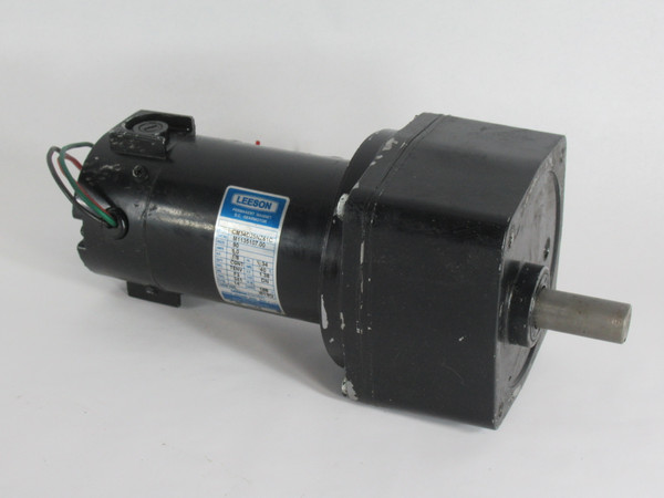 Leeson DC Gearmotor 180:1 341 In-Lbs 1/8HP 14RPM 90VDC 34 TENV 1.0A NO KEY USED