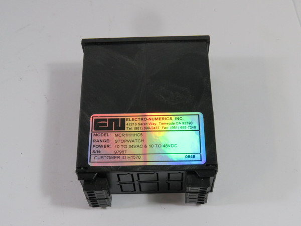 Electro-Numerics Extended Counter Stop Watch Meter 10-34VAC & 10-48VDC  NOP