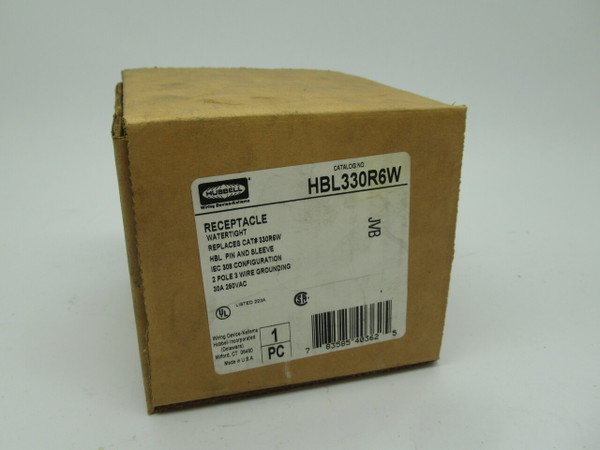 Hubbell HBL330R6W Watertight Receptacle 2Pole 3Wire 30A 250VAC NEW