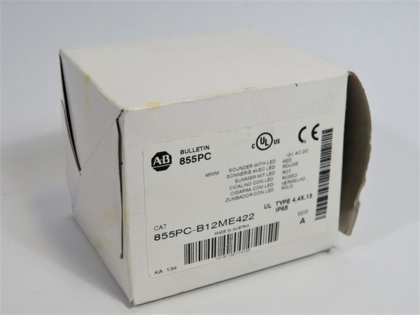 Allen-Bradley 855PC-B12ME422 Ser A Sounder w/ LED 45mm 12VAC/DC Red Lens NEW