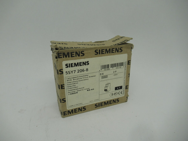 Siemens 5SY7206-8 Sentron Mini Circuit Breaker 6A 400VAC 50/60Hz 2-Pole NEW