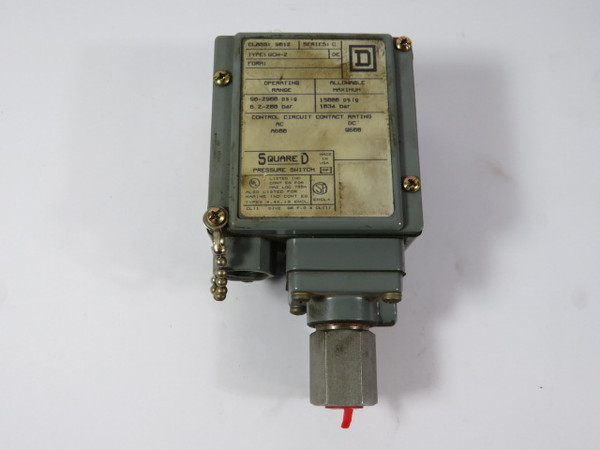 Square D 9012GCW-Z Pressure Switch 20-100 PSI 15000 Max PSI A600AC USED