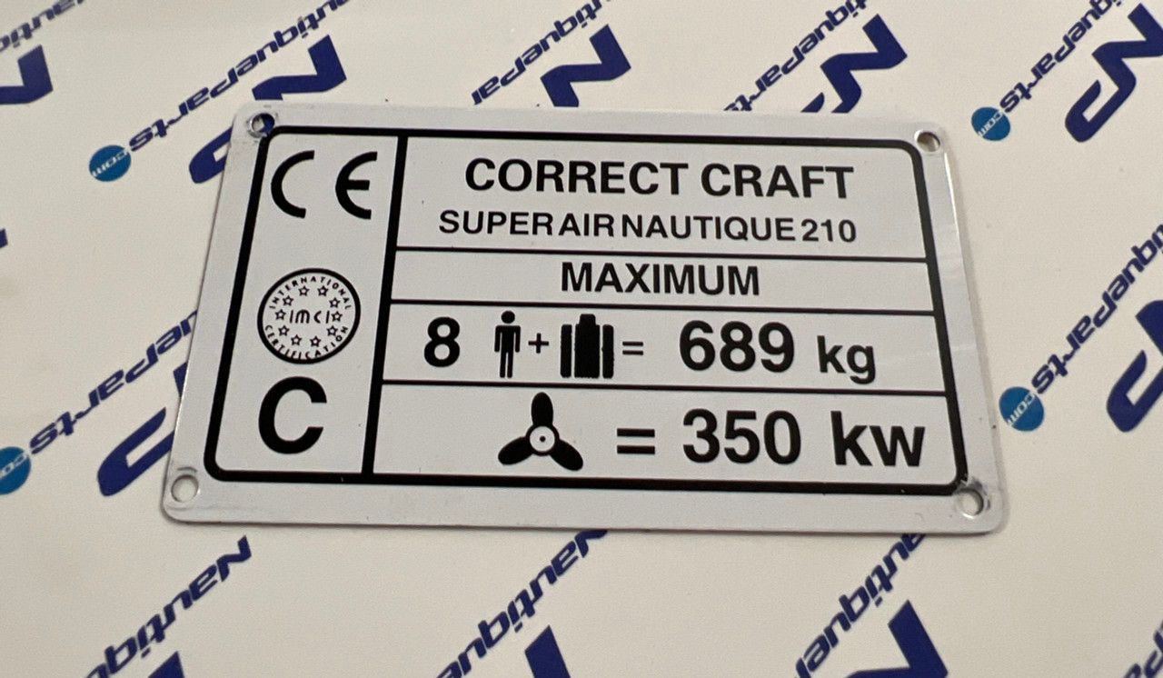 CE CAPACITY LABEL SUPER AIR NAUTIQUE 210 8 PERSONS 680 kg 350 kw