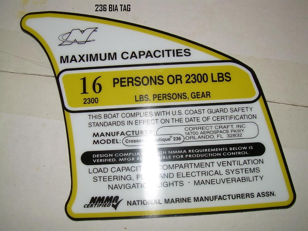 DECAL MAX CAP SAN 236 16 PERSONS 2300 POUNDS