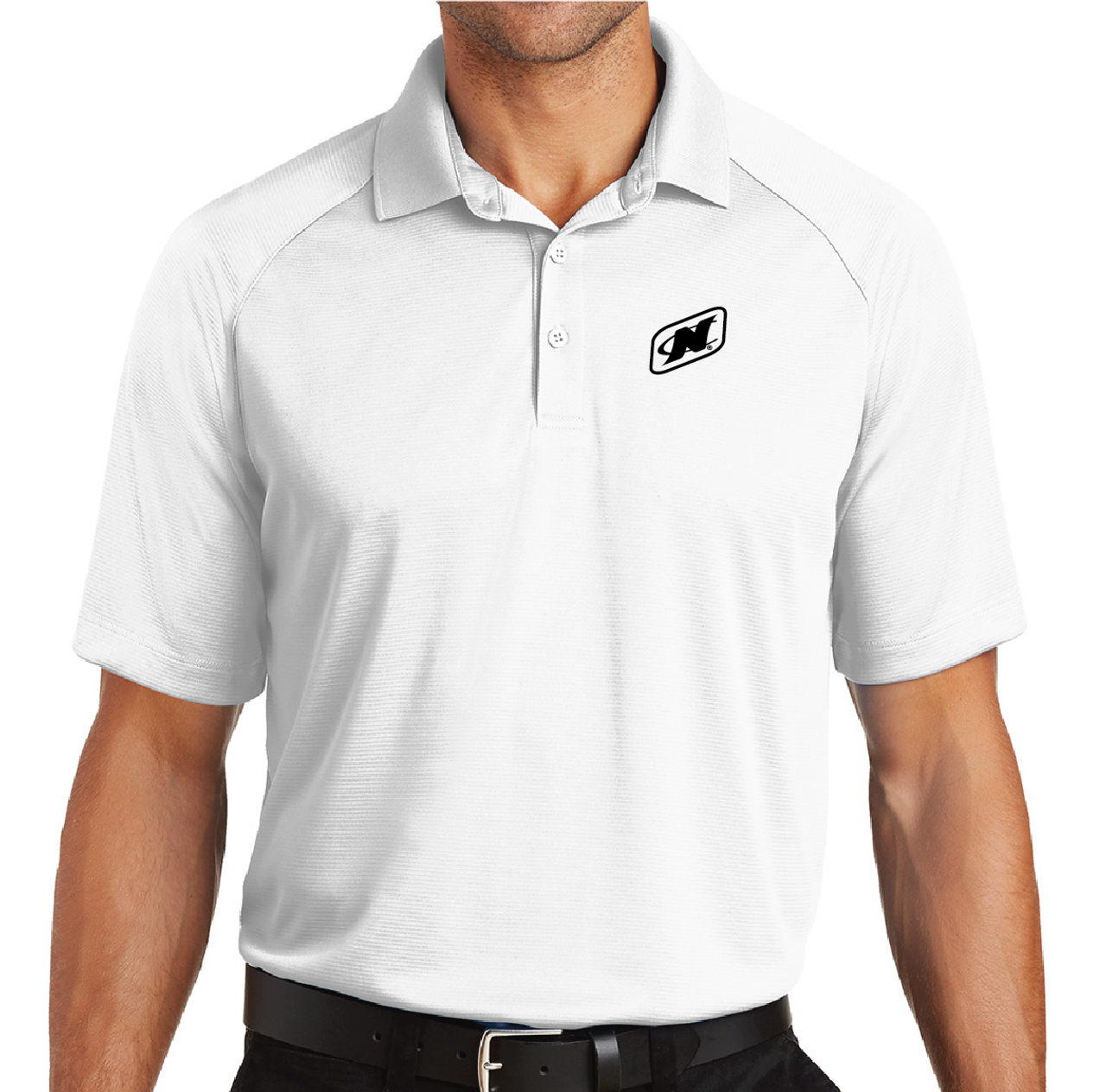 Nautique Golf Polo- White with Black Logo