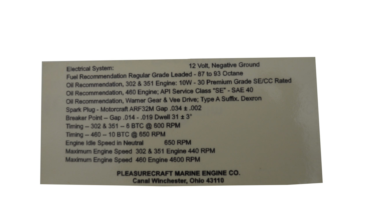 PCM Specs Valve Cover Decal