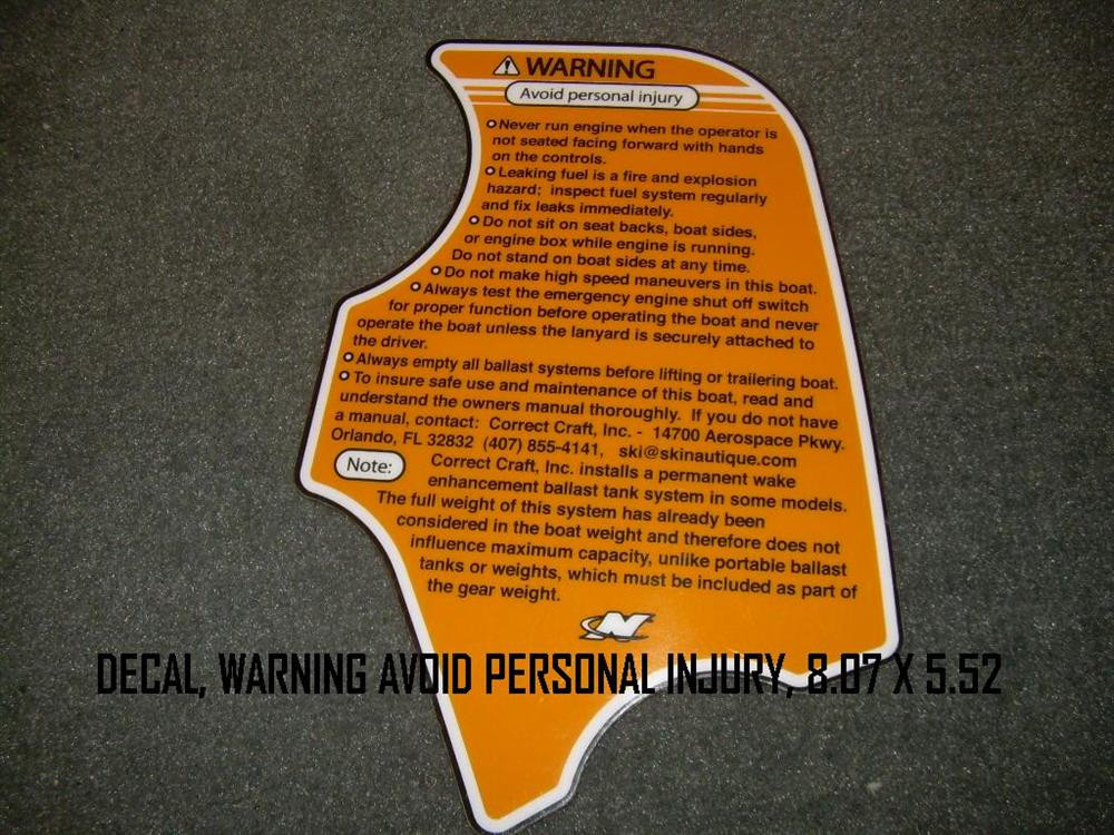 DECAL, WARNING AVOID PERSONAL INJURY, 8.07 X 5.52