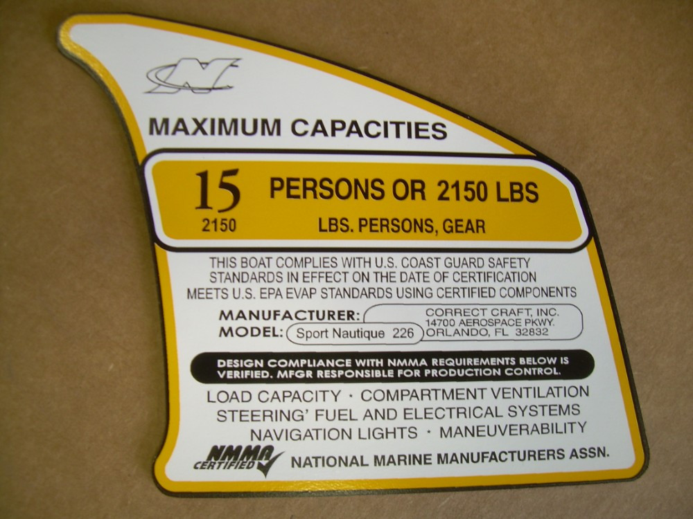 DECAL, MAX CAP, 226, 15 PERSONS 2150 POUNDS