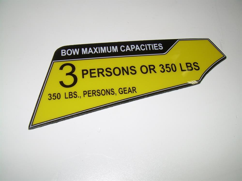 DECAL BOW MAX CAP 3 PERSONS 350 LBS GS20