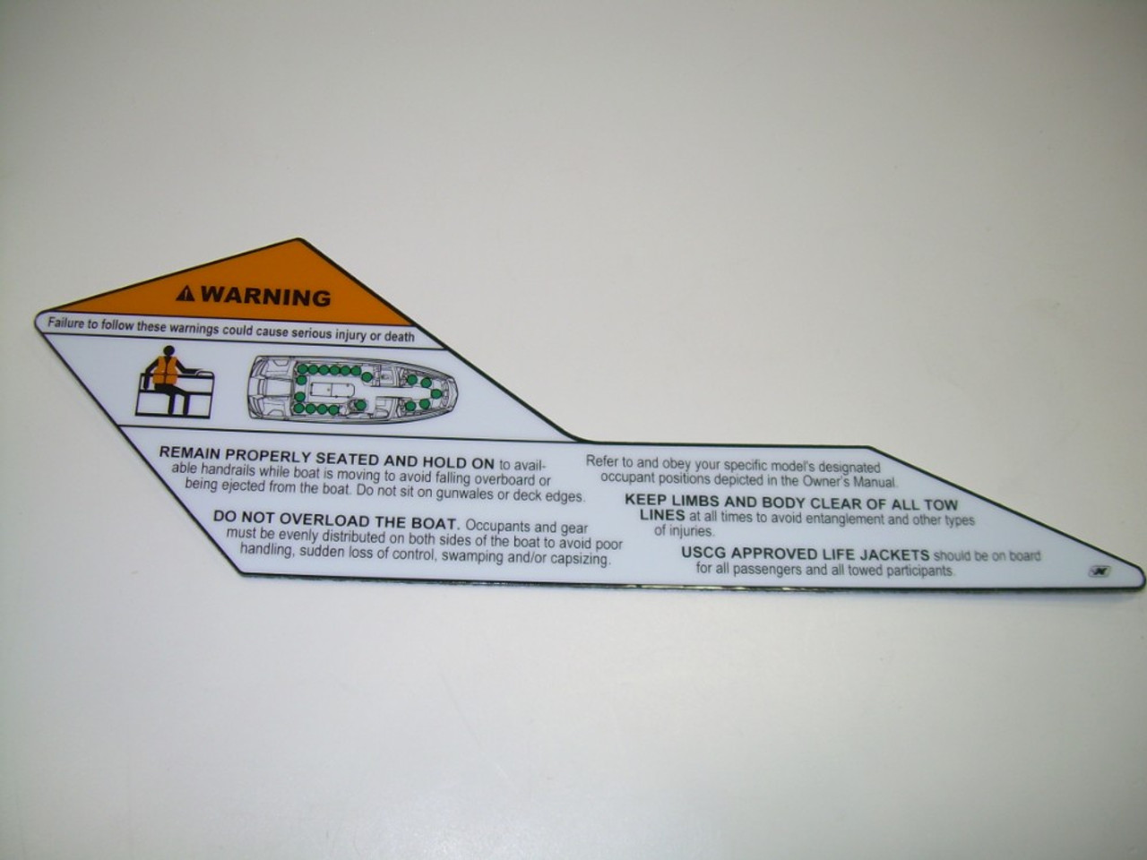 DECAL G25 WARNING PASSENGER REMAIN PROPERLY SEATED.